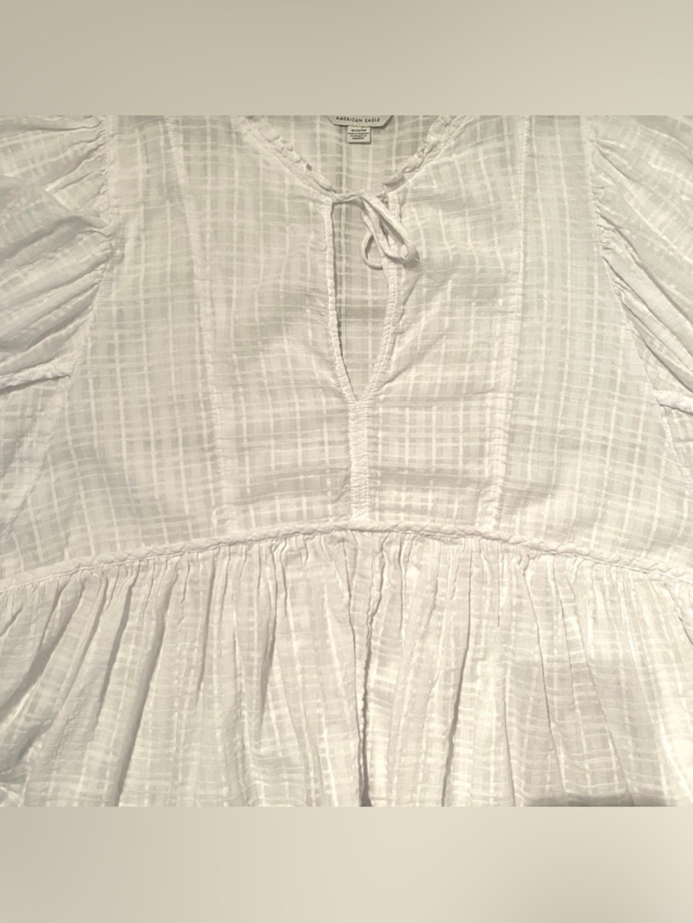 American Eagle Outfitters White Peasant Tie-Neck Blouse - Picture 4 of 9